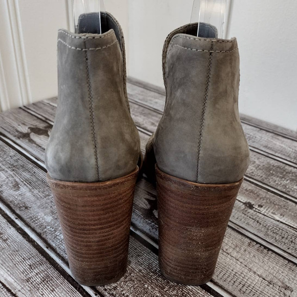 Steve Madden | Taupe Tala Perforated Nubuck Leather Open-Toe Ankle Booties - Picture 7 of 13